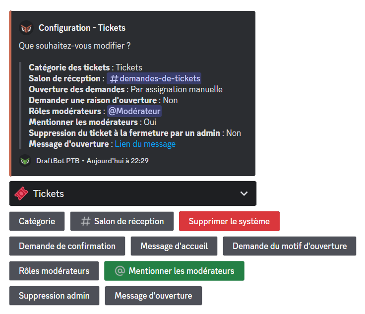 Menu de configuration