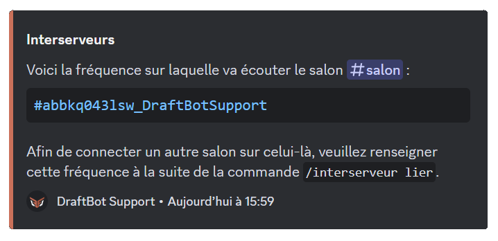 Réponse de DraftBot lors de la génération