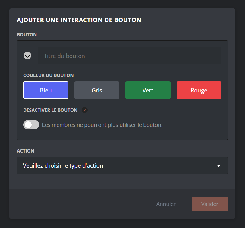 Menu pour configurer un bouton