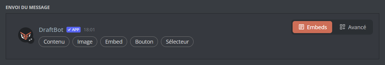 Menu de départ pour rédiger votre message