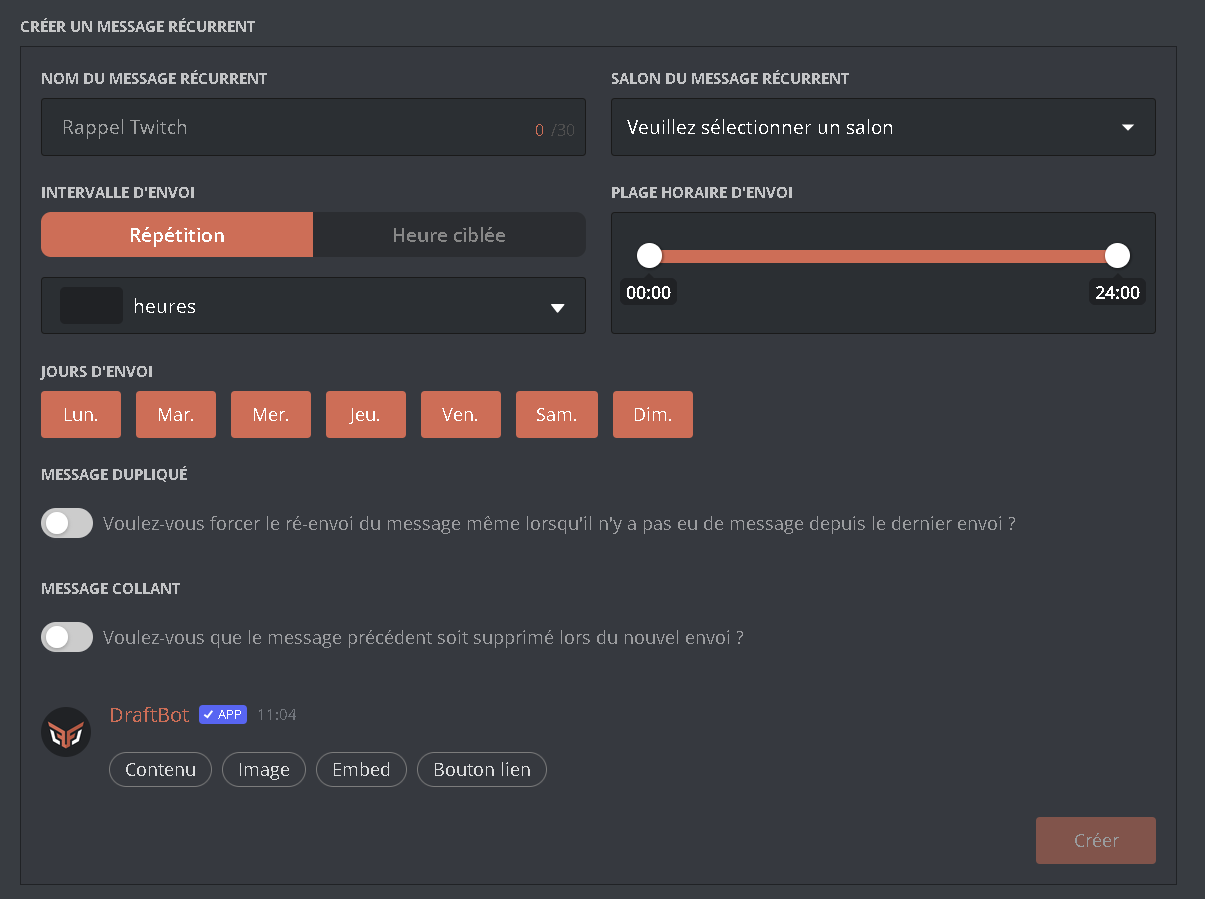 Visuel de l'interface