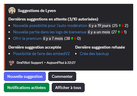 Menu des suggestions