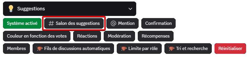 Bouton "Salon de réception" depuis la commande /config
