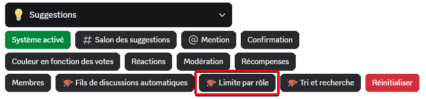 Bouton "Limite par rôle", via la commande /config