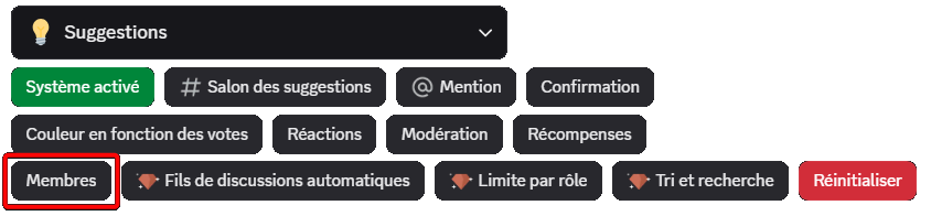 Bouton "Membres", via la commande /config