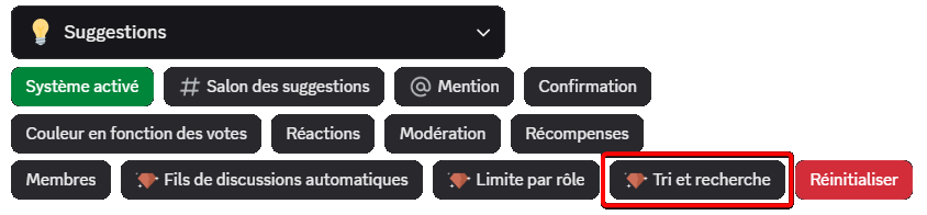 Bouton "Tri et recherche", via la commande /config