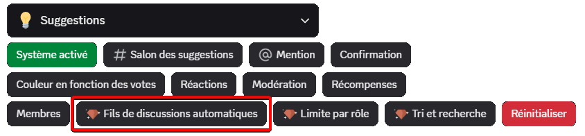 Bouton "Fils de discussion automatiques", via la commande /config