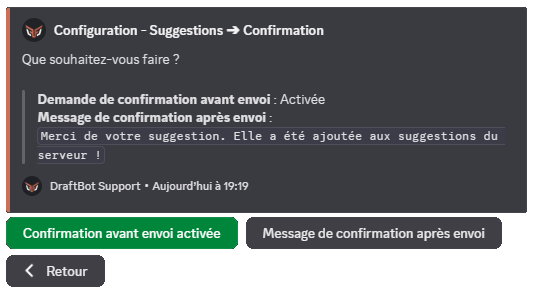 Menu "Confirmation", via la commande /config
