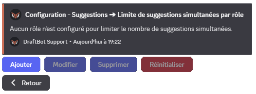 Menu "Limite par rôle", via la commande /config