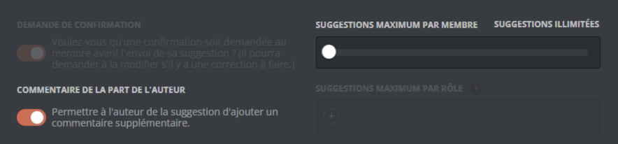 Gérer les restrictions générales des suggestions, depuis le panel