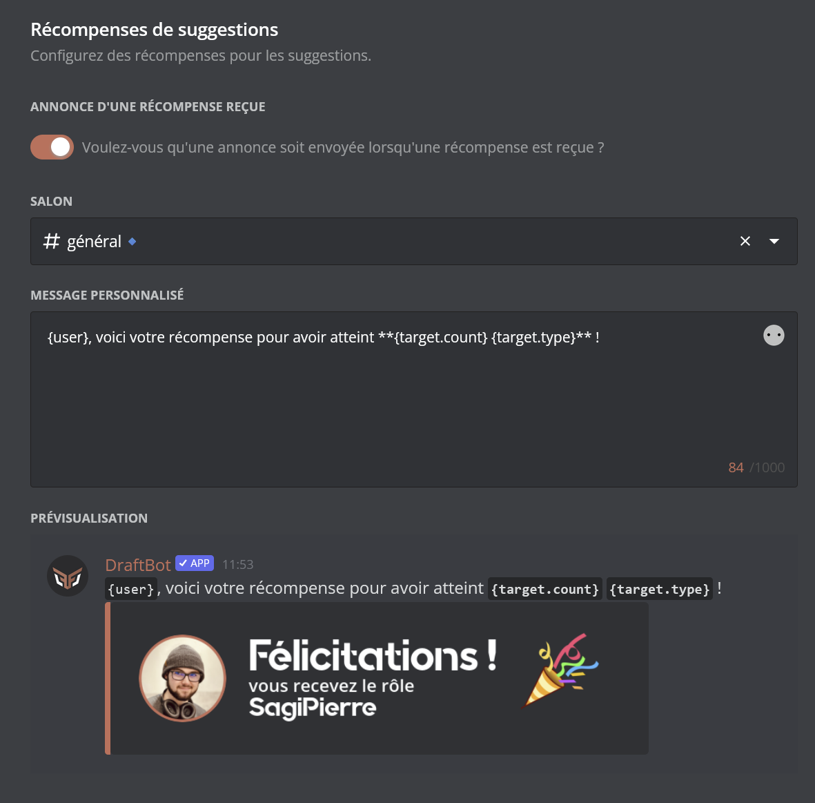 Configuration des annonces depuis le panel