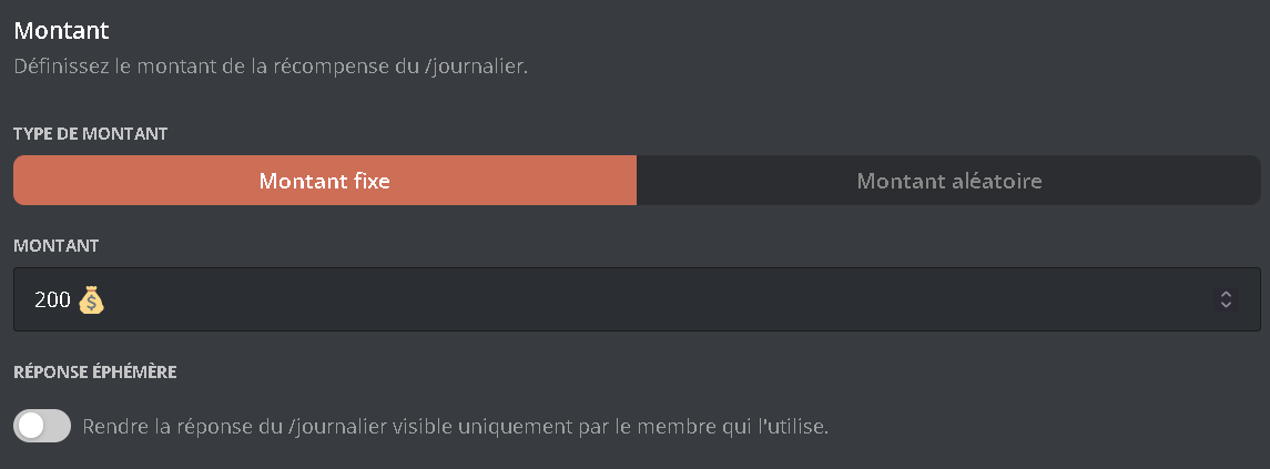 Configuration du montant fixe