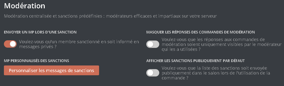 Configuration des options de modération