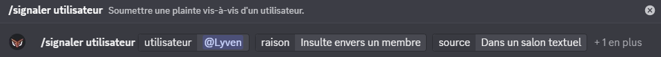 Signalement d'un utilisateur via la commande