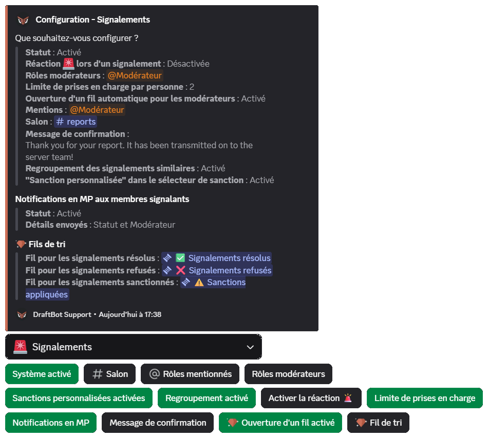 Aperçu du système depuis la commande /config