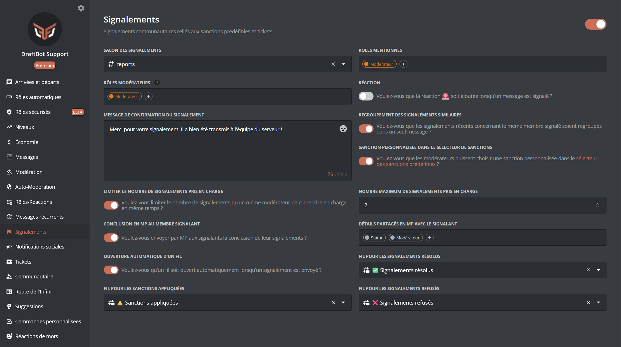 Aperçu du système depuis le panel