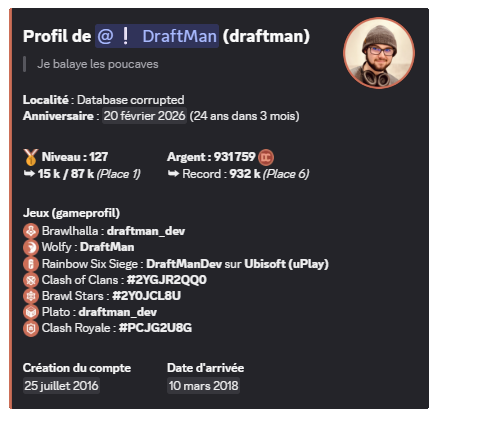 Aperçu de la commande /profil