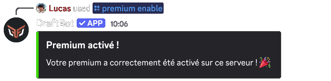 Message de la commande /premium activer
