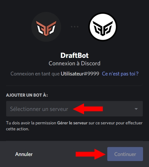 Connectez-vous si nécessaire puis choisissez votre serveur. Enfin, cliquez sur « Autoriser ».
