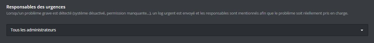 Réglage des responsables des urgences dans le dashboard