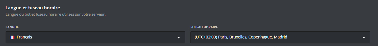 Réglages de langue et de fuseau horaire dans le dashboard